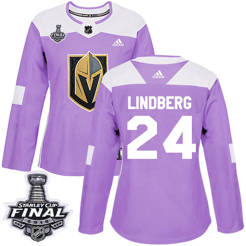 Adidas Golden Knights #24 Oscar Lindberg Purple Authentic Fights Cancer 2018 Stanley Cup Final Women's Stitched NHL Jersey - Click Image to Close